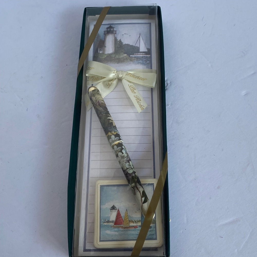 Pat Richter Pen Set New Lighthouse Magnet Notepad 2004 Sailboat